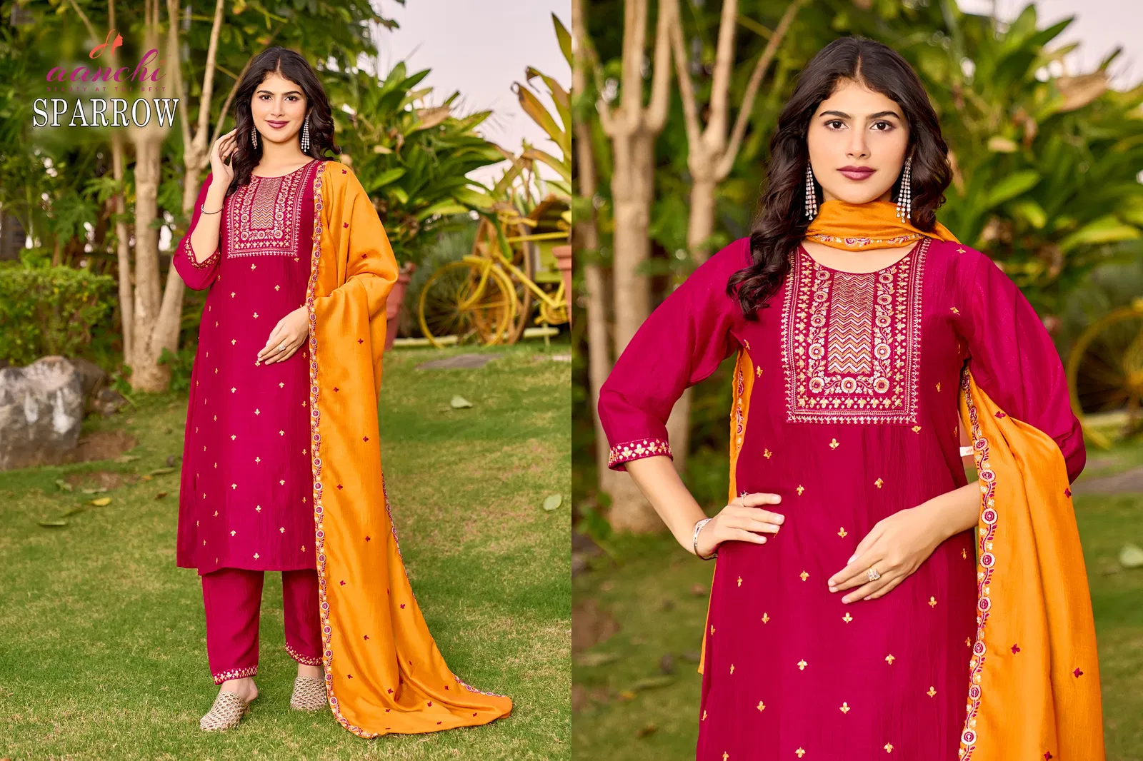 Sparrow By Aanchi Vichitra Silk Kurti With Bottom Dupatta Wholesalers In Delhi